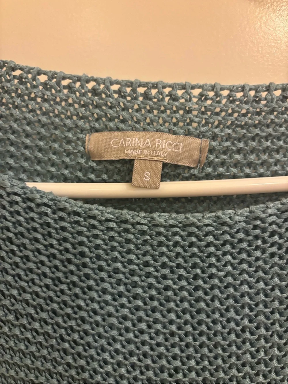 Women's Carina Ricci Made in ITALY Open-Knit Scoop Neck Sweater in Dusty Blue-S